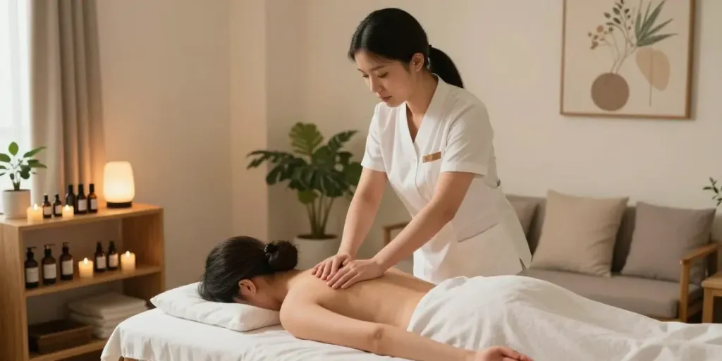 수원토닥이에서 여성 고객에게 편안한 마사지를 제공하는 모습