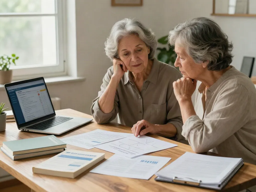 Senior couple reviewing bank options for reverse mortgages in Australia on their desk.