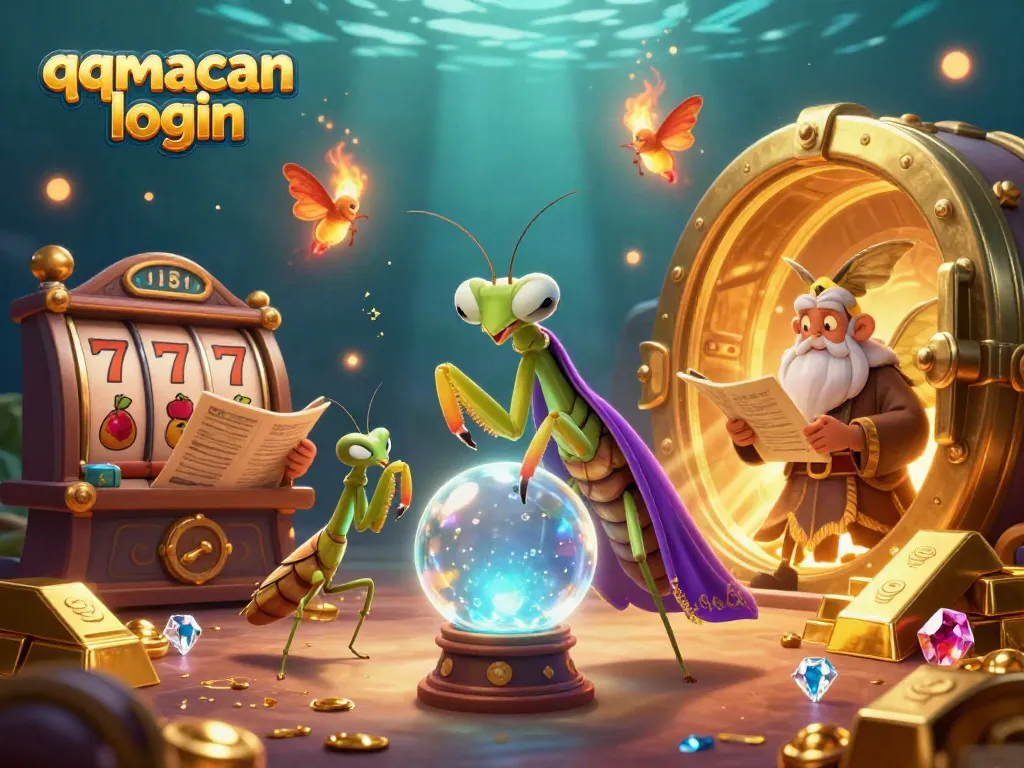 Experience thrilling gameplay at qqmacan login with a vibrant casino scene featuring a fortune teller and glowing treasures.
