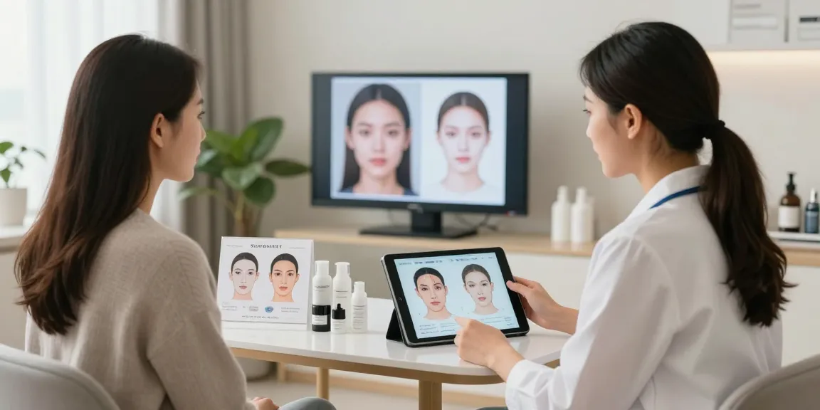 ClinicEvo cheaper than QOVES consultation scene highlighting personalized beauty assessments in a modern clinic.