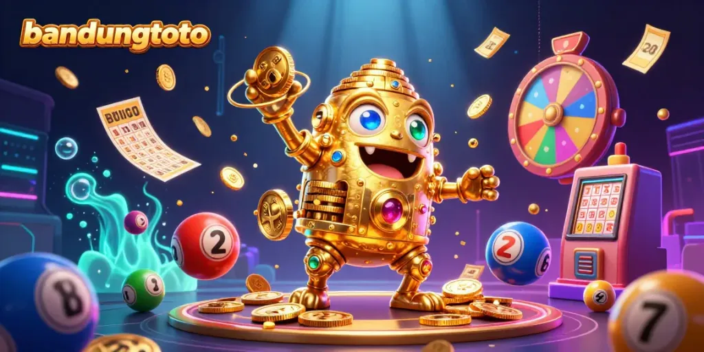 Experience thrilling wins with bandungtoto's golden golem amidst vibrant game elements.