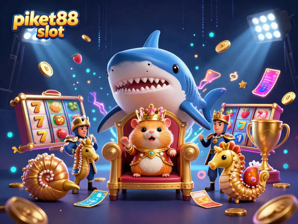 Engage with thrilling gameplay at piket88 slot, featuring vibrant 3D visuals of a golden hamster king and dynamic slot elements.