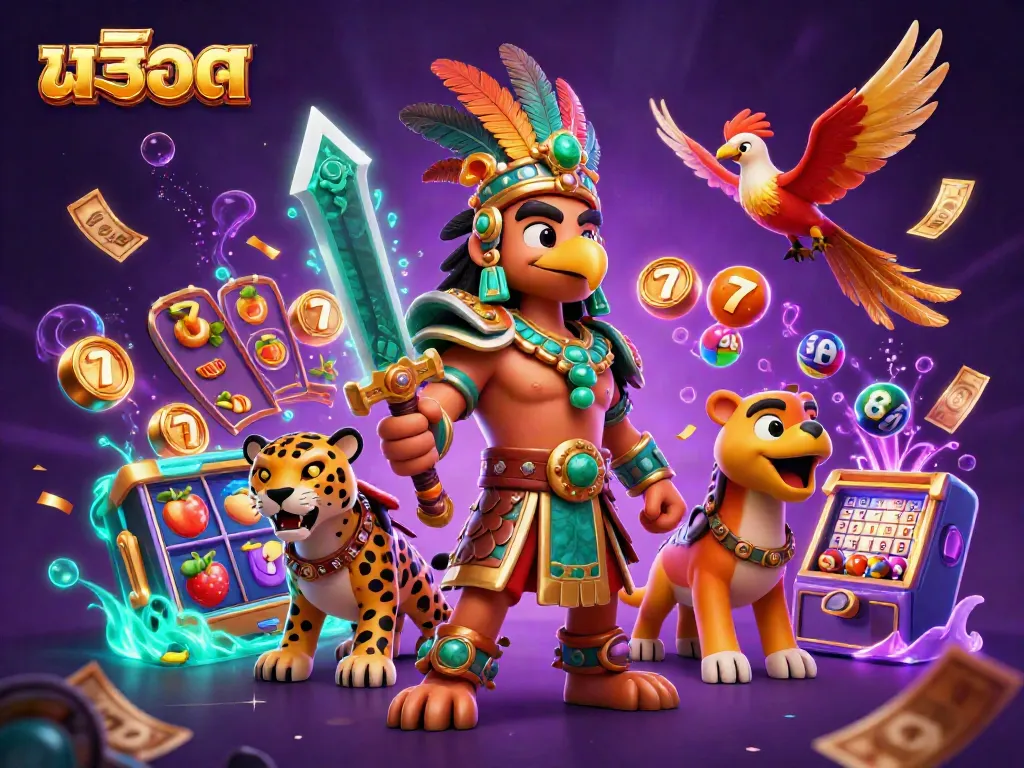 Engage in thrilling สล็อต action with colorful slot reels, lucky charms, and vibrant casino elements.