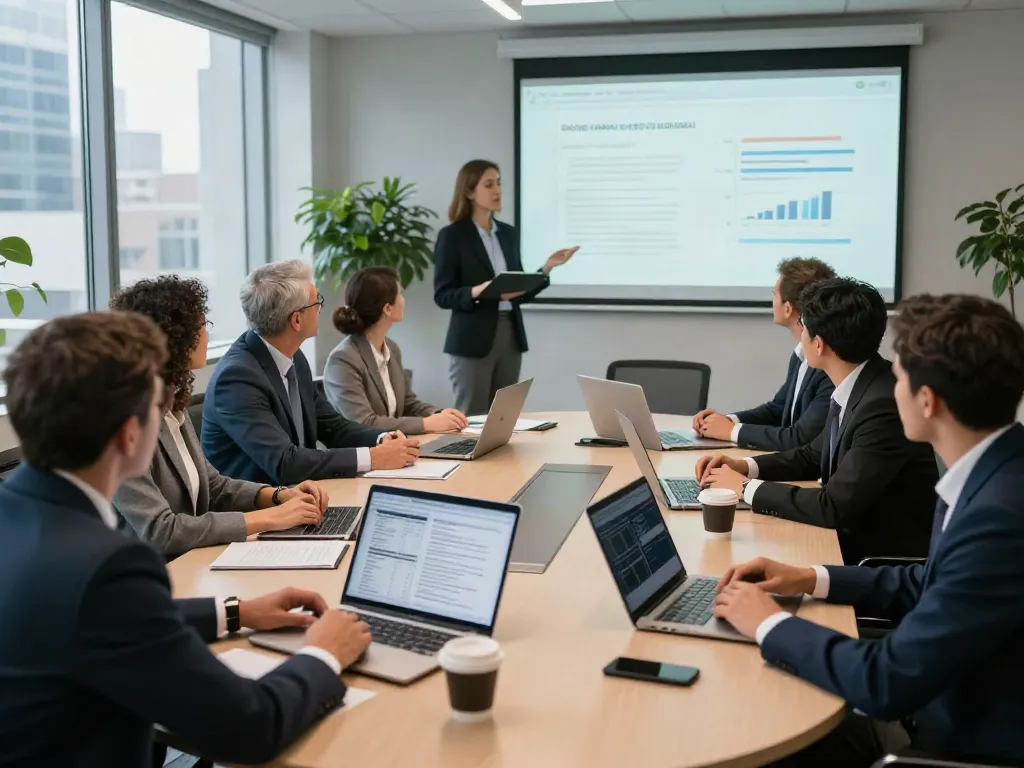 Lead Roedl team collaborating in a modern conference room discussing legal strategies.