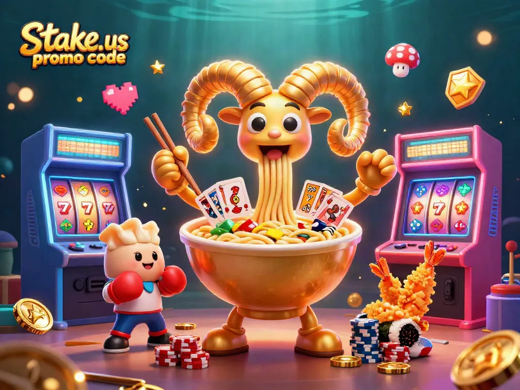 Stacking chips and dealing cards with a stake.us promo code theme, featuring vibrant casino elements.