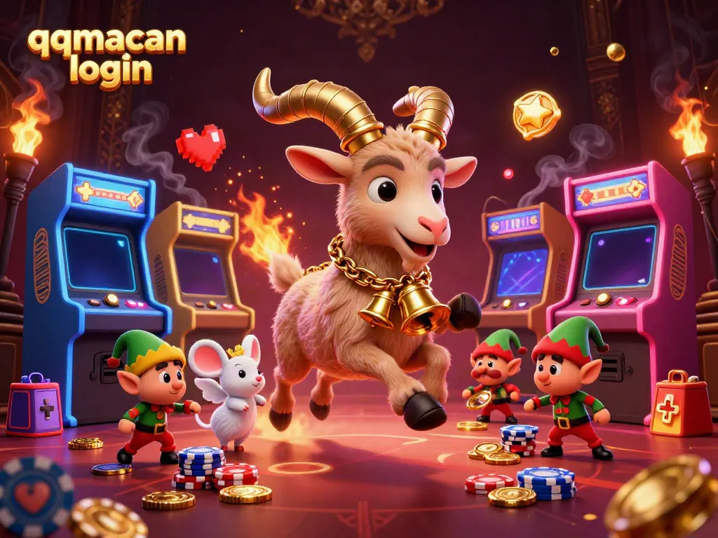 Experience the thrill of qqmacan login in a vibrant game environment with a festive Krampus and mischievous elves.