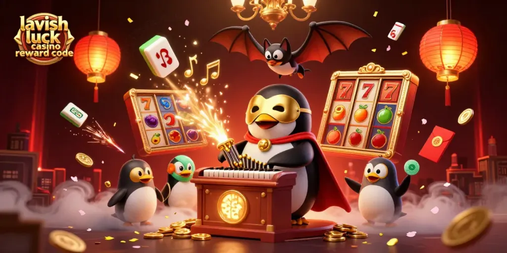 Enjoy vibrant gameplay with Lavish Luck Casino reward code showcased in a festive gaming scene.