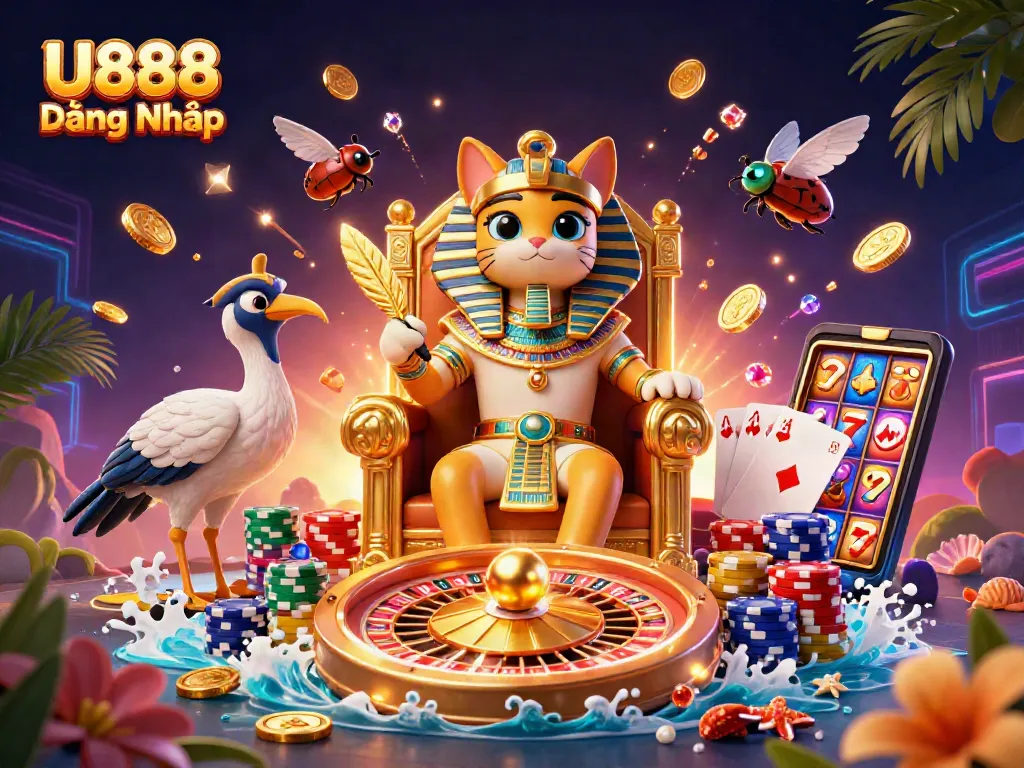 Experience exciting games at U888 Đăng Nhập with golden coins and vibrant casino elements.
