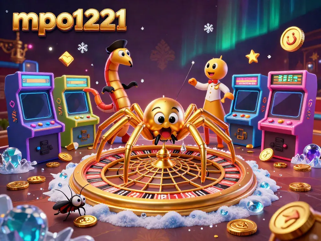 Bet with mpo1221 at the roulette wheel surrounded by arcade elements and a golden spider