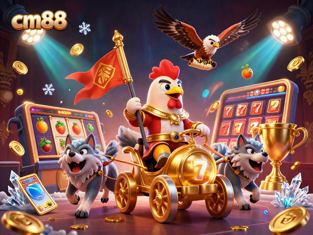 Spin the slots and win with cm88 in an action-packed casino scene featuring dynamic slot elements.