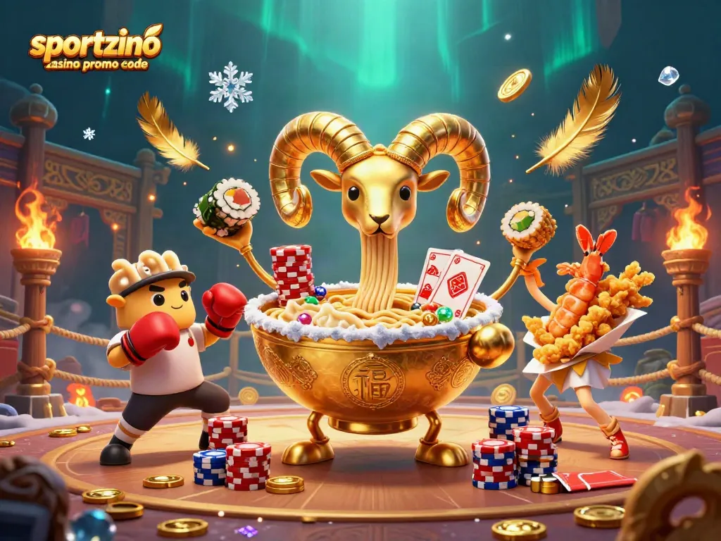 Engage with the sportzino casino promo code, featuring dynamic 3D characters, vibrant atmosphere, and exciting gaming elements.