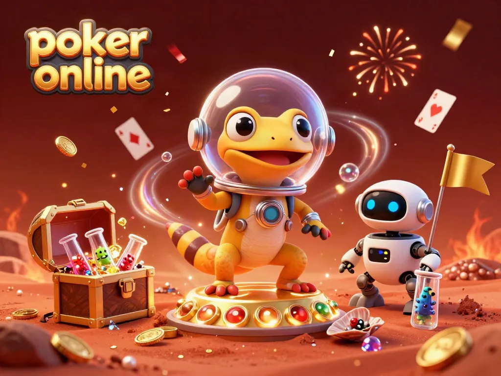 Menangkan poker online dan temukan kasino emas di Mars dalam ilustrasi 3D yang menarik.