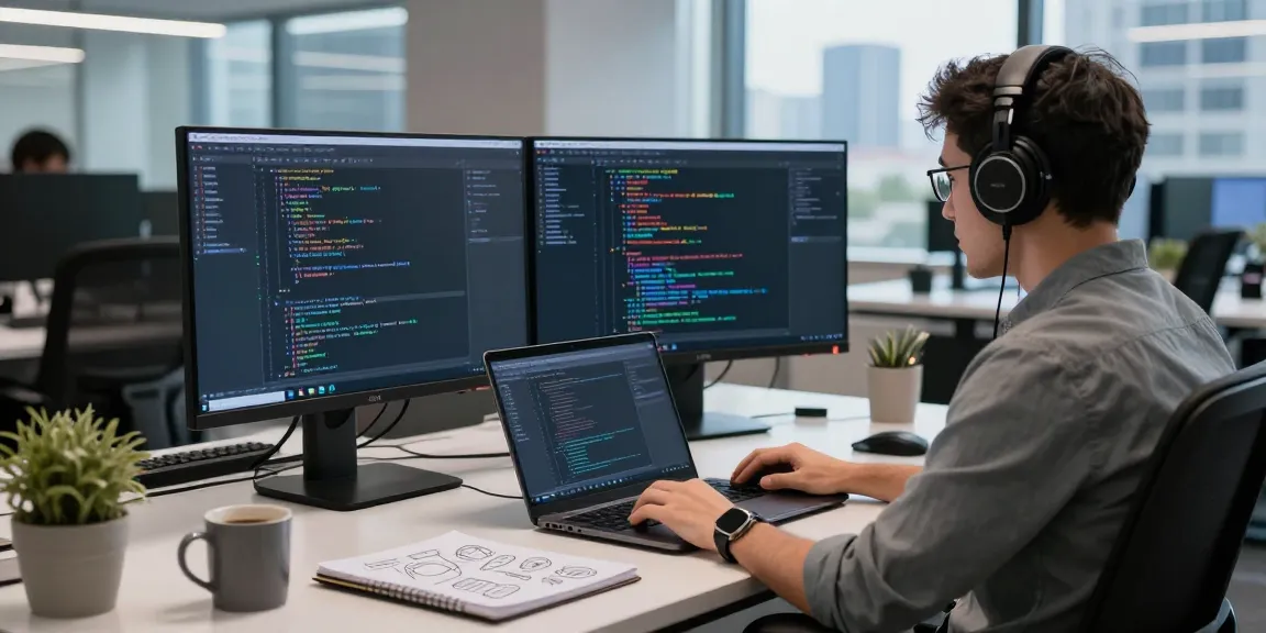 Developer using an OpenAI-compatible API in a modern tech workspace.