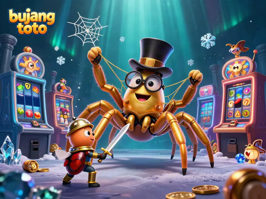 Experience the excitement of bujang toto with a colorful casino scene featuring a golden tarantula and beetle knight.