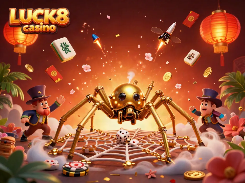 Experience the thrill of LUCK8 casino with dynamic characters and vibrant game elements in a steampunk world.