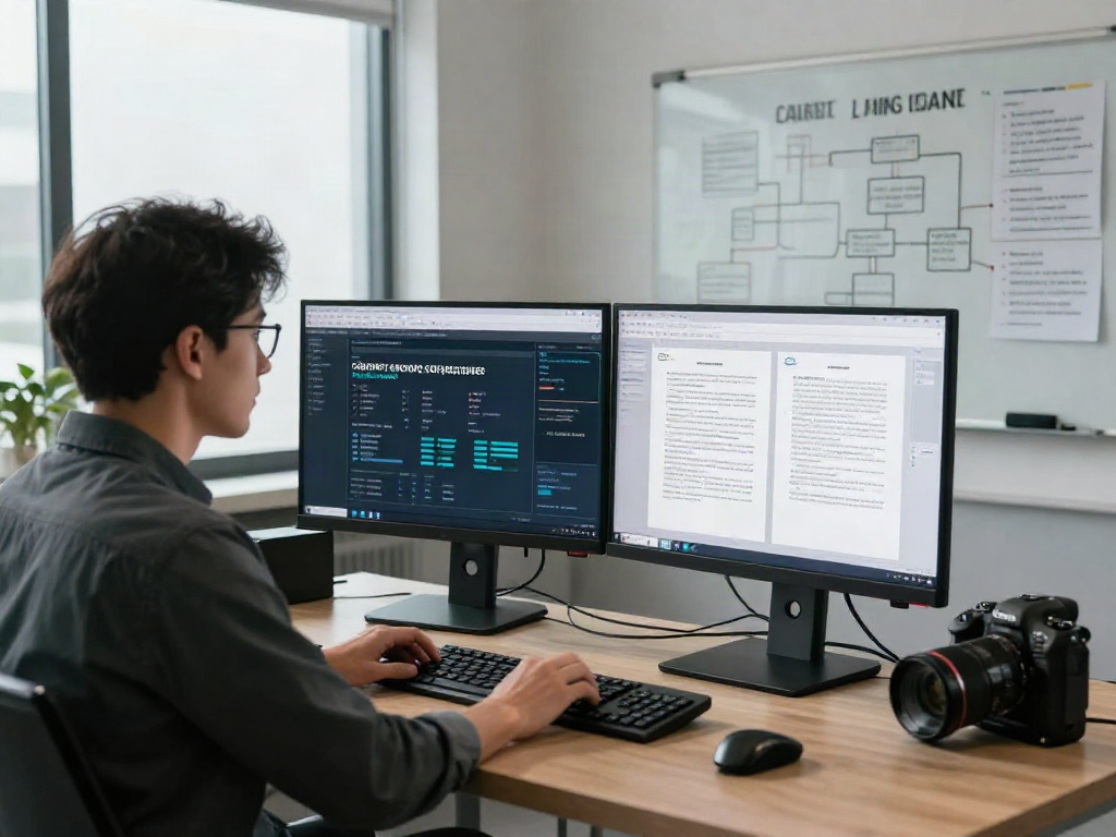 Analyzing a document fraud detection solution in a tech office setting with analytics software and suspicious document samples.