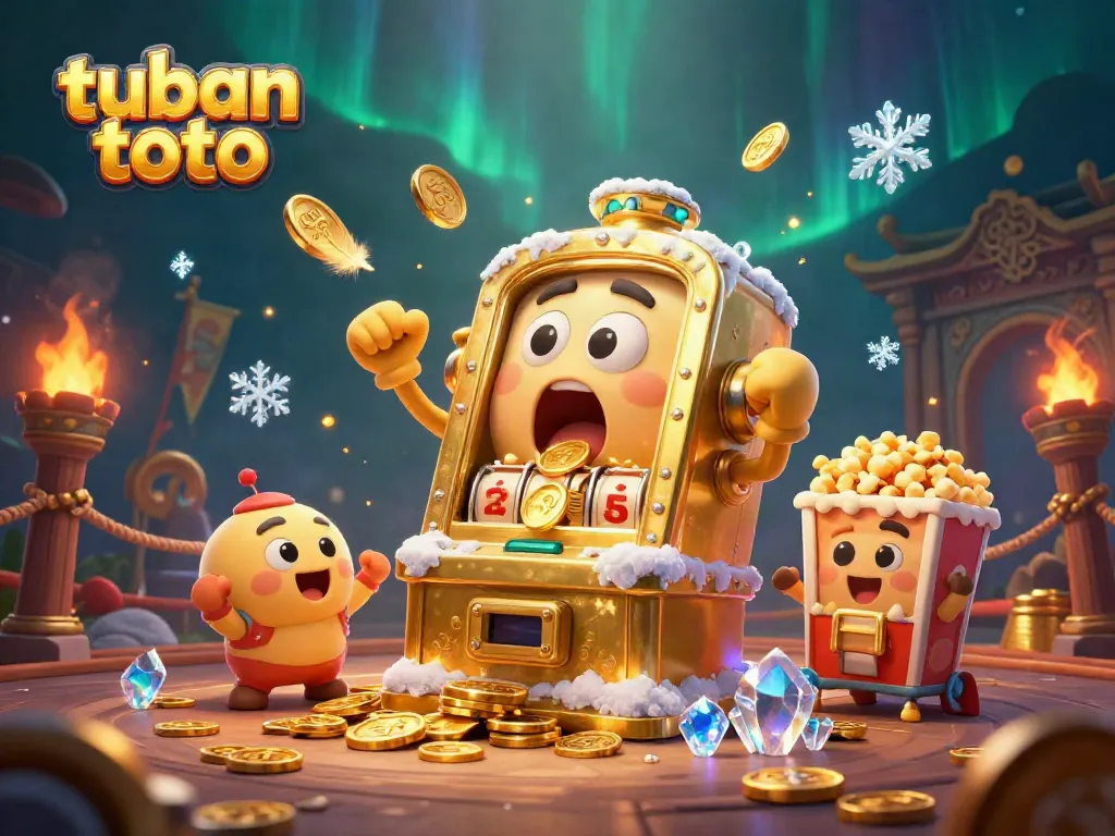 Experience the thrill of tuban toto as the golden slot machine hits the jackpot, raining coins.