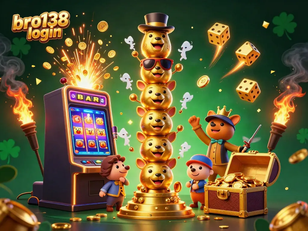 Experience thrilling wins with bro138 login in a vibrant casino-themed 3D illustration filled with games and excitement.