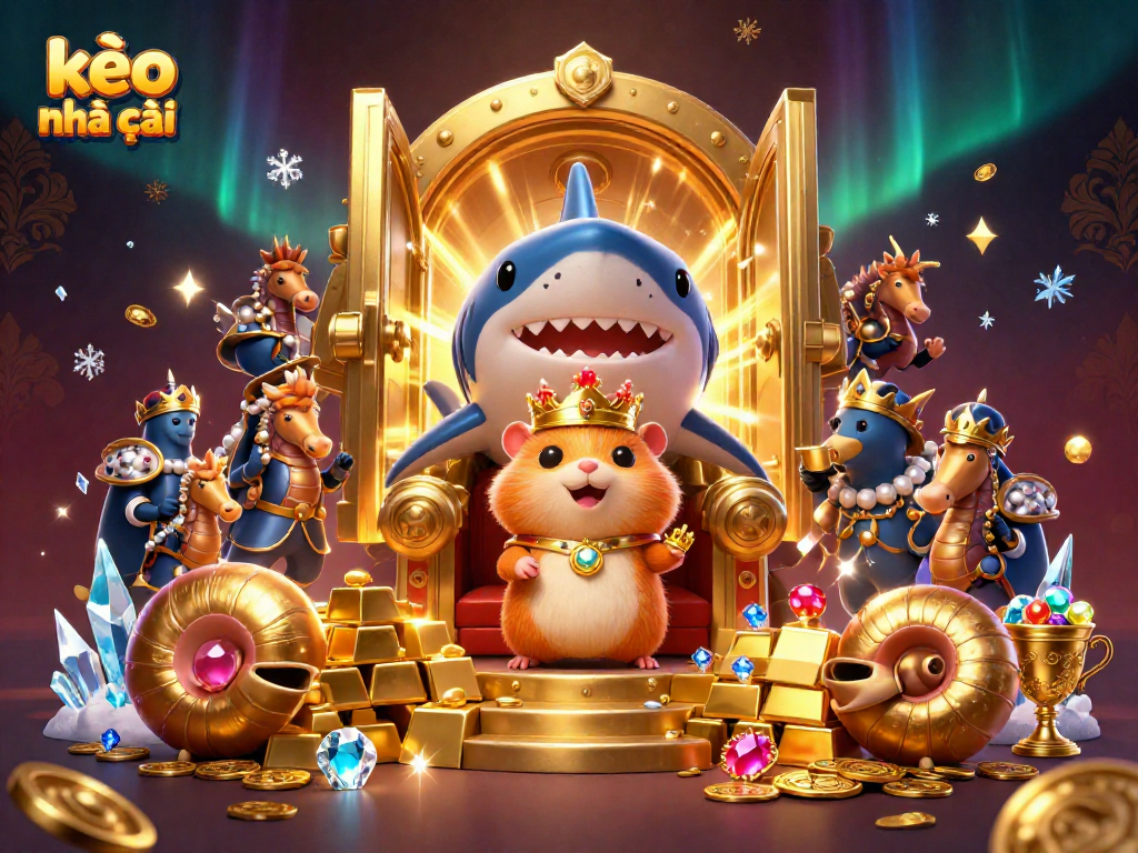 Engage with kèo nhà cái while enjoying a lavish scene of a fierce hamster king amidst riches and royal guards.
