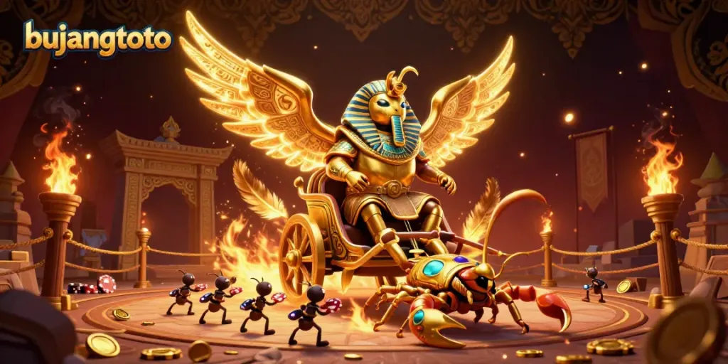 Experience the rich features of bujangtoto with a golden beetle and scorpions in an exciting gaming arena.