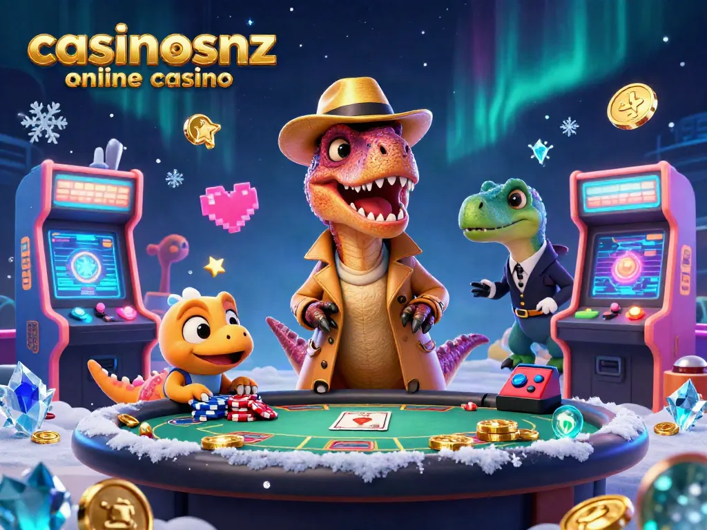 Play at the casinosnz online casino featuring vibrant dinosaurs at a blackjack table.