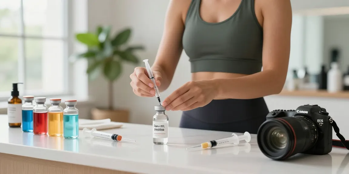 Lipo C B12 peptide injection preparation scene in a modern wellness studio.