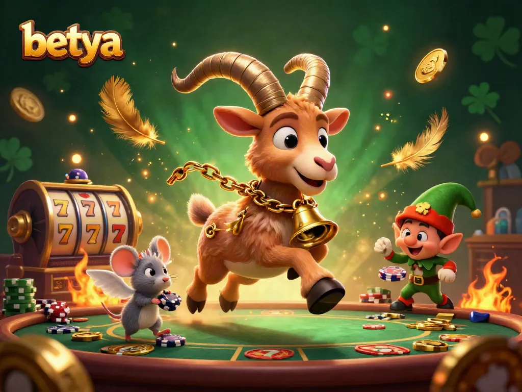 Experience thrill at betya with Krampus and playful elves in a lively casino scene.