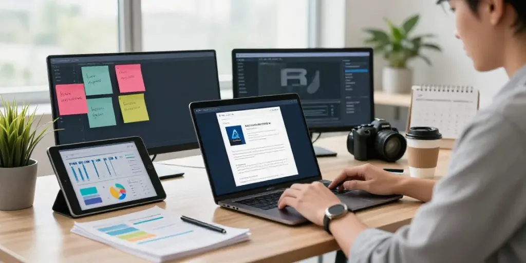 Creating AI generated promotional emails in a modern marketing workspace.