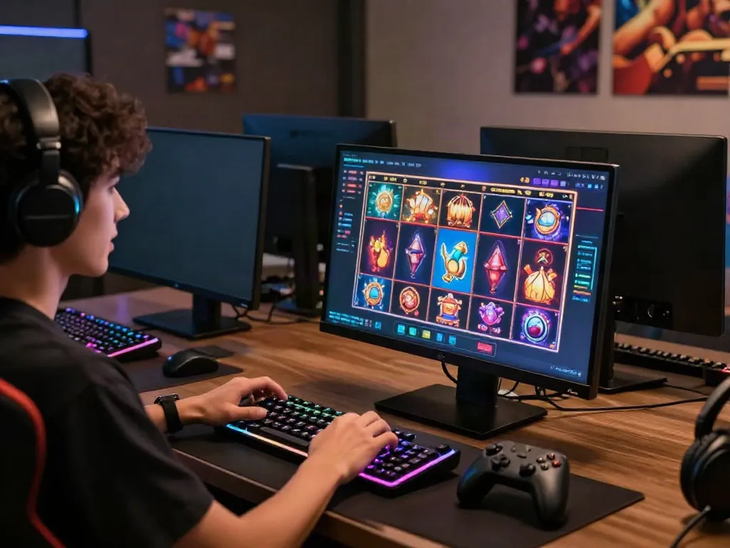 Player enjoying the link slot777 in an engaging online slot gaming setup with vibrant graphics.