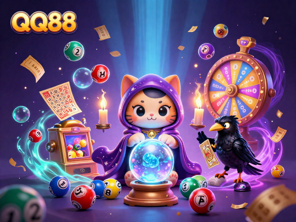 Experience the QQ88 magic with a vibrant 3D casino scene featuring mystical characters and engaging game elements.