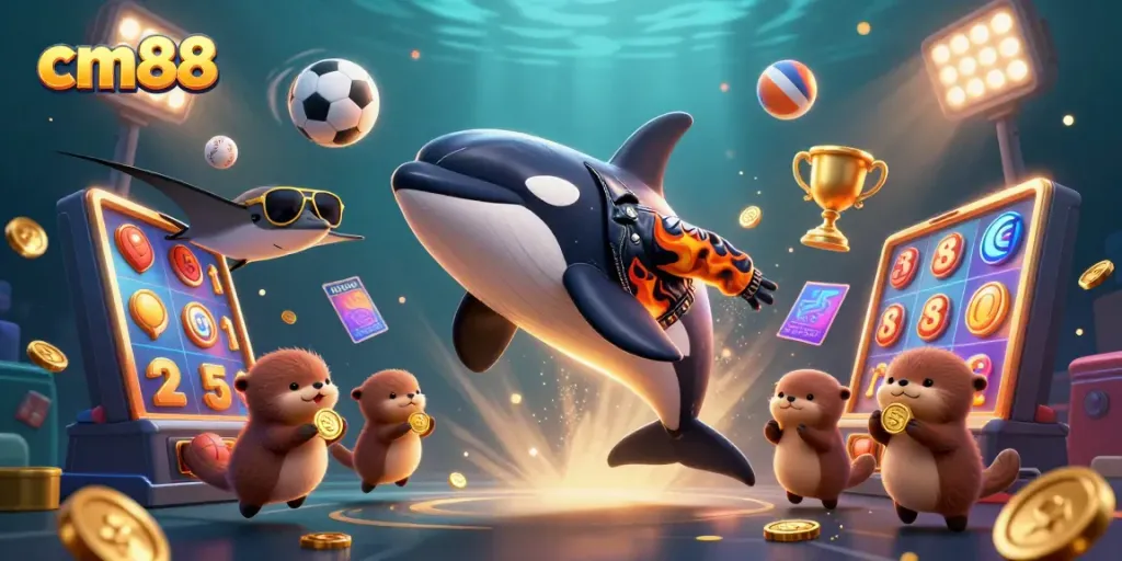 Experience the excitement of cm88 with a lively underwater scene featuring dynamic characters and gaming elements.