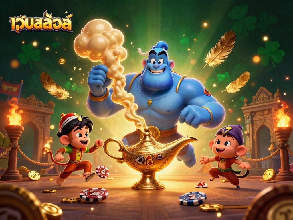 Engage with เว็บสล็อต through thrilling slots and vibrant game scenes, featuring energetic characters and rich details.