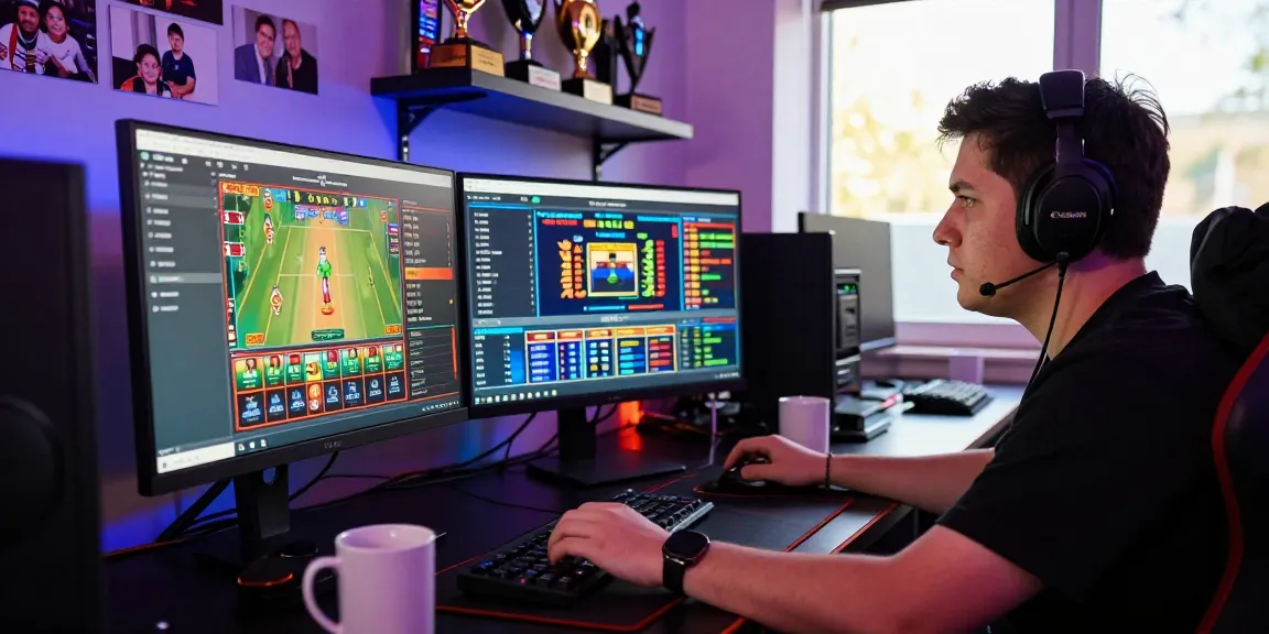 Intense focus on 먹튀검증 strategies in a vibrant gaming environment with multiple screens.