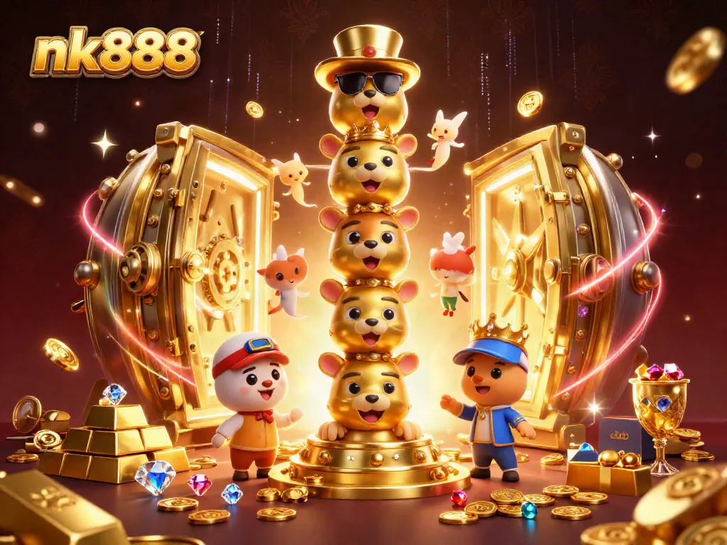 Experience vibrant nk888 casino action with golden totem pole, treasures and dynamic details.