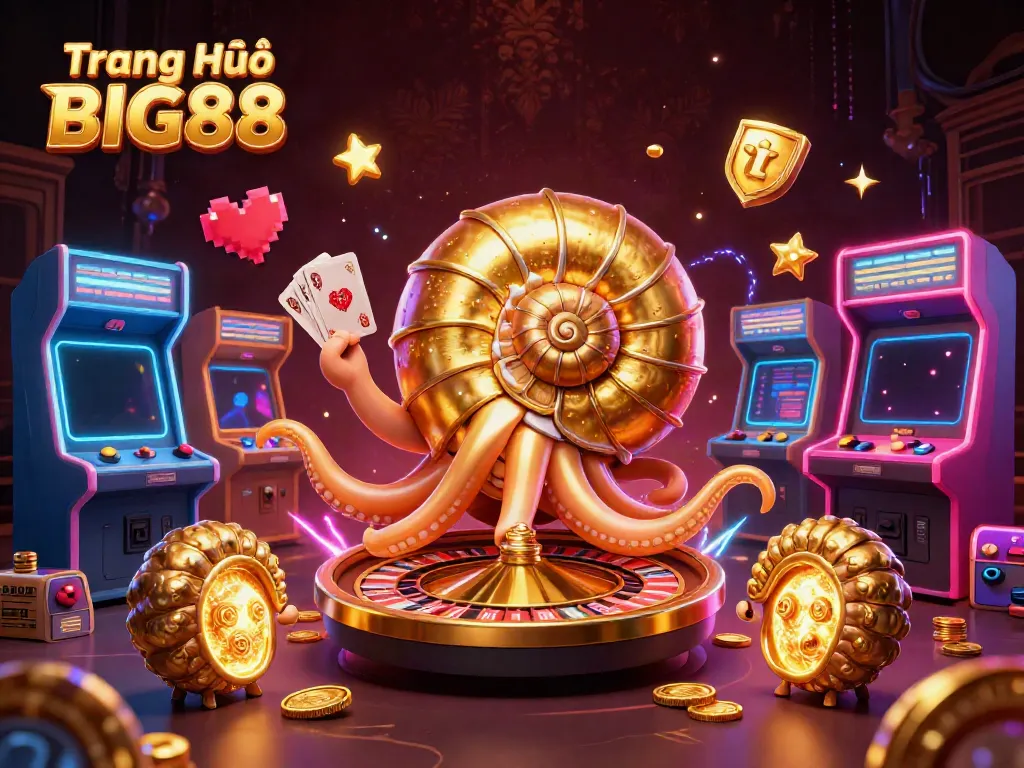 Spin the roulette wheel with Trang Chủ BIG88's ancient nautilus and glowing companions in this vibrant casino scene.
