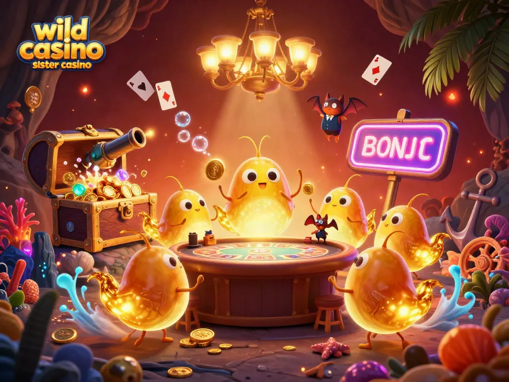 Illuminate your gaming with wild casino sister casino's vibrant glowworm-themed illustration.