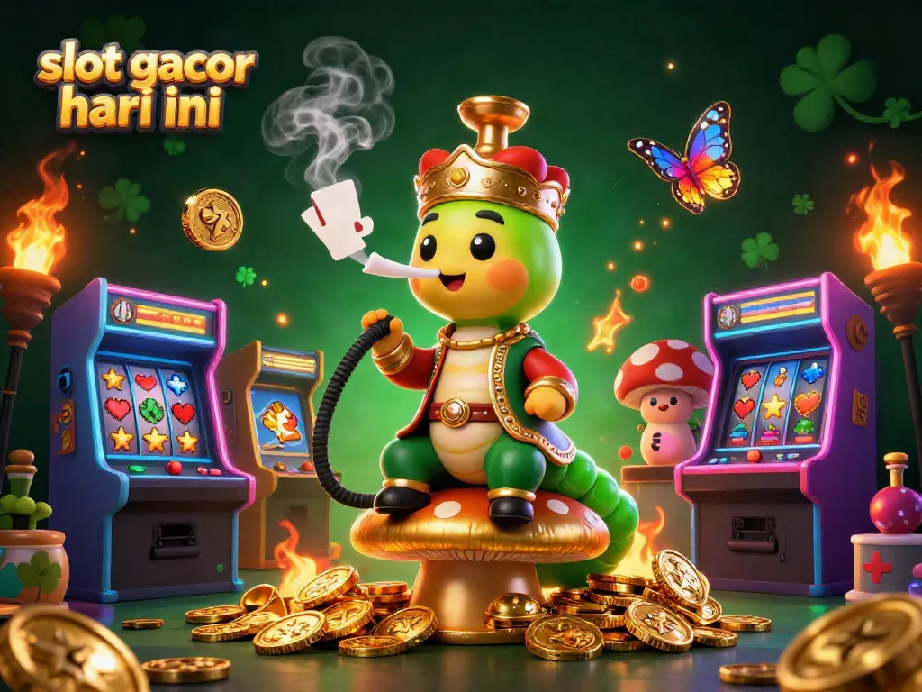 Engage with slot gacor hari ini animation showcasing vivid visuals of a caterpillar gaming in a colorful arcade.