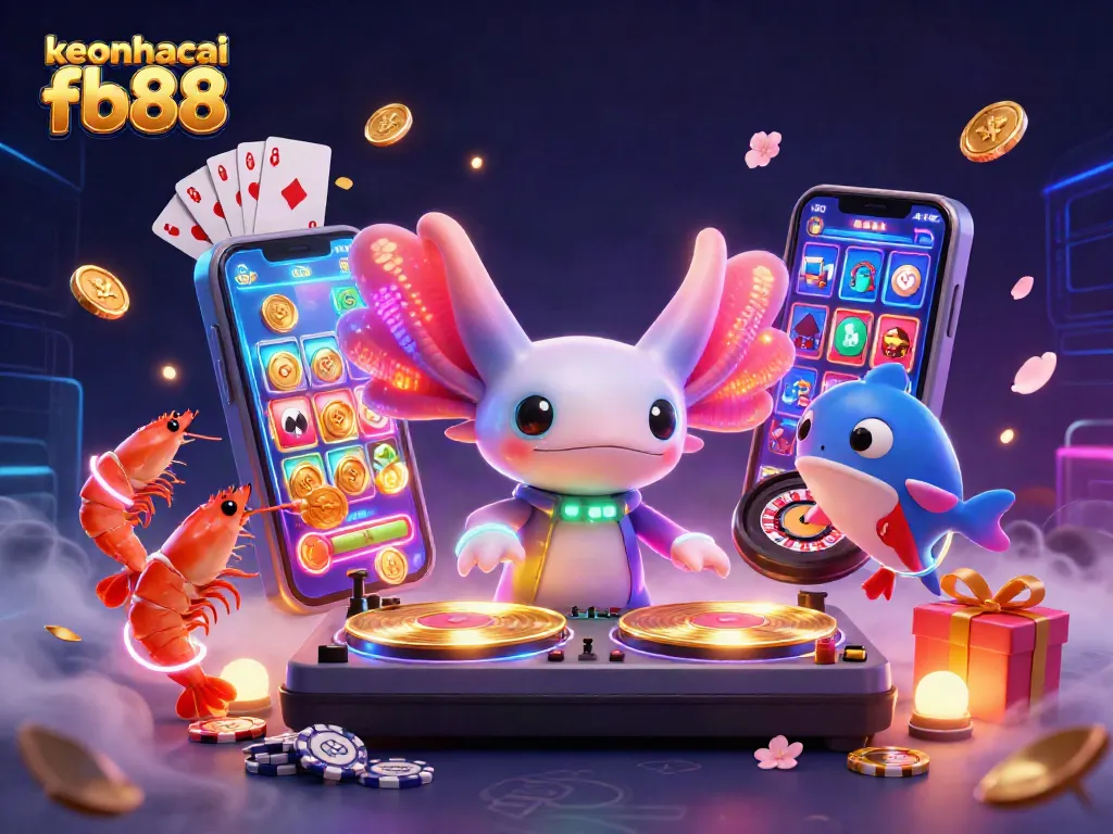 Join the excitement at keonhacai fb88 with vibrant games and engaging characters in the illustration.
