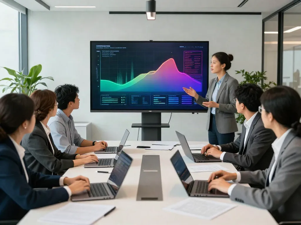 The biggest insurance companies in the world discussed in a corporate meeting with professionals analyzing data.