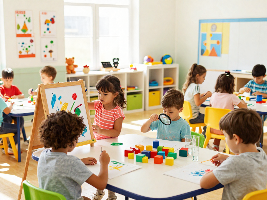 Engaging Kindergarten Singapore classroom at Pegasus, children explore art and science.