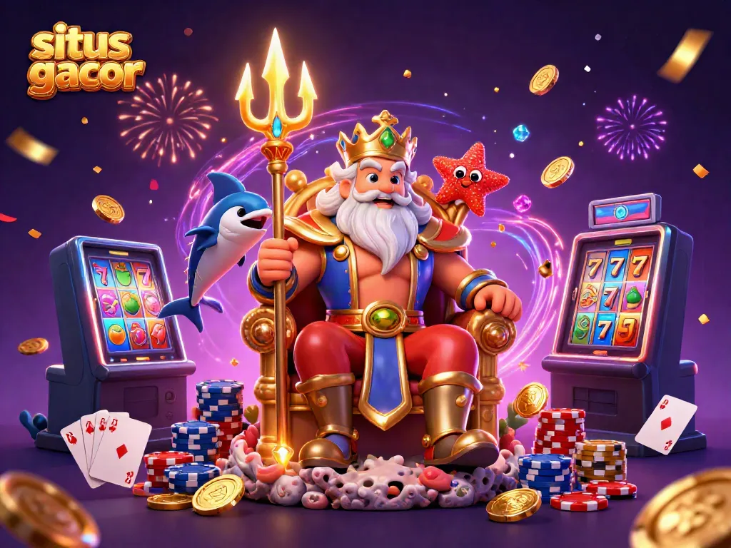 Enjoy situs slot gacor with vibrant 3D casino elements featuring Neptune and dynamic slots.