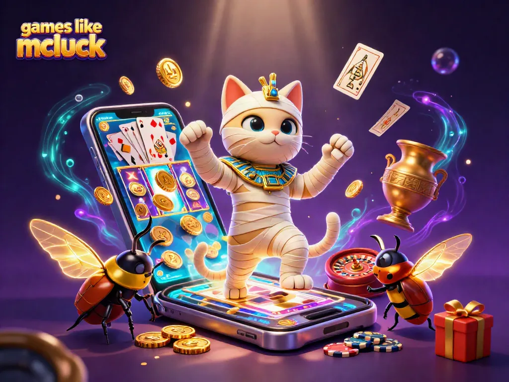 Play exciting slots like games like mcluck with a fun 3D pyramid casino scene.