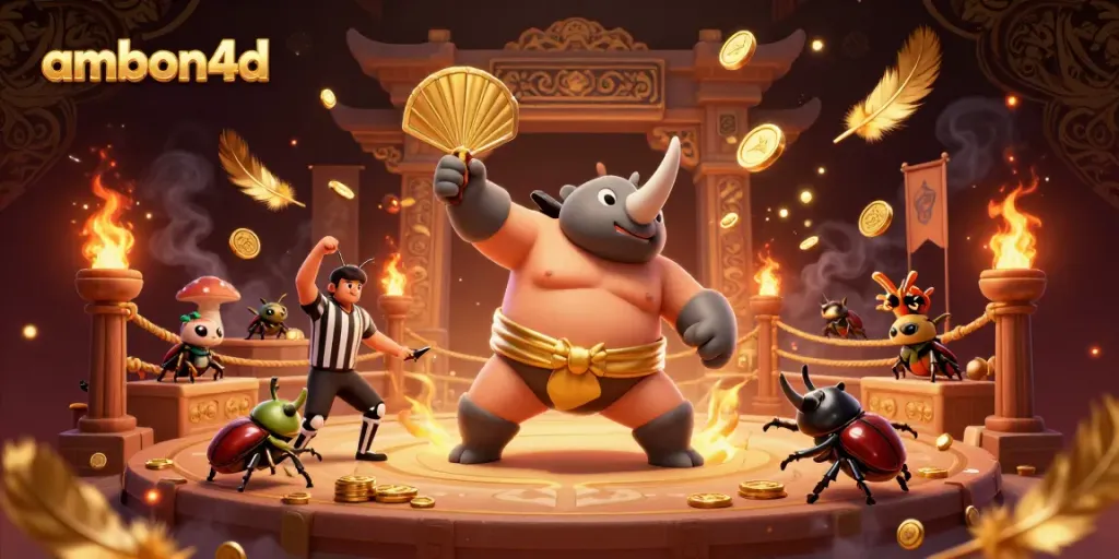 Experience the thrill of ambon4d with a dynamic sumo beetle championship surrounded by gold!