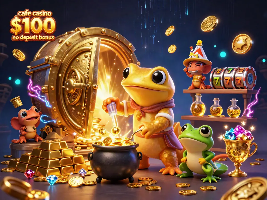 Play with the cafe casino $100 no deposit bonus in a vibrant, magical casino scene