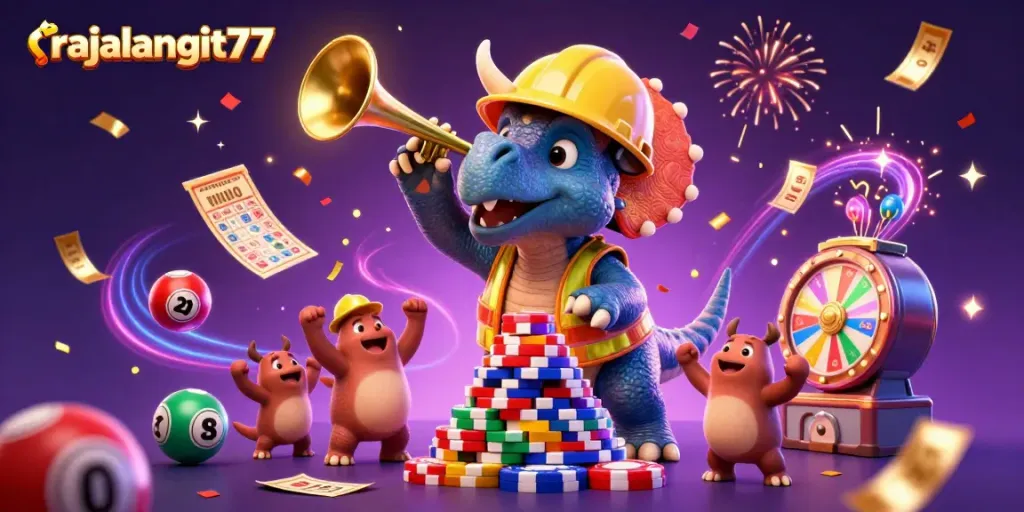 Permainan slot gacor rajalangit77 menampilkan karakter lucu dalam suasana meriah dan penuh detail.