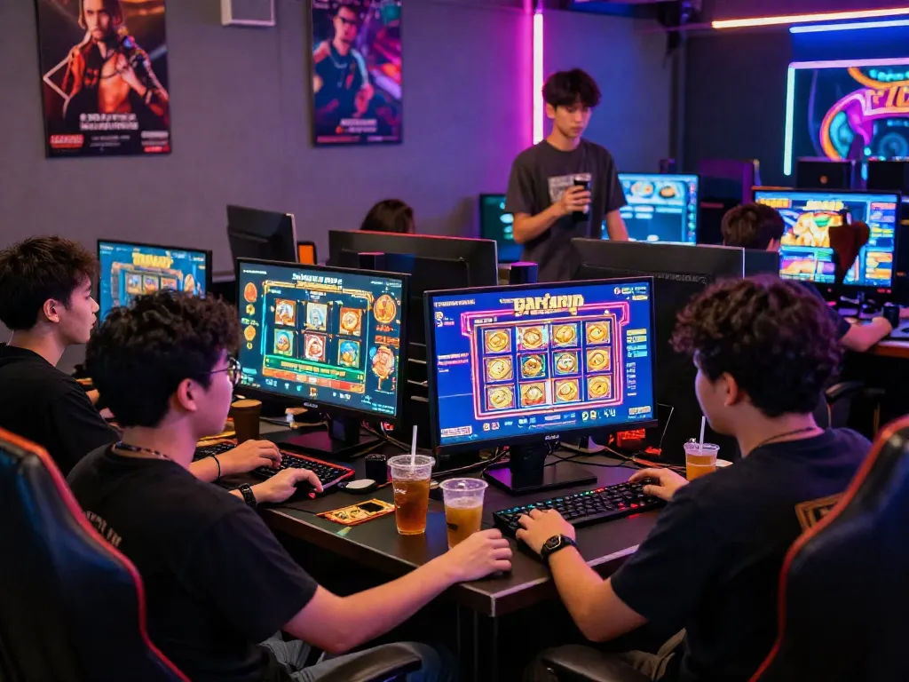 Exciting gaming scene showcasing players engaging with slot online gacor games in a vibrant atmosphere