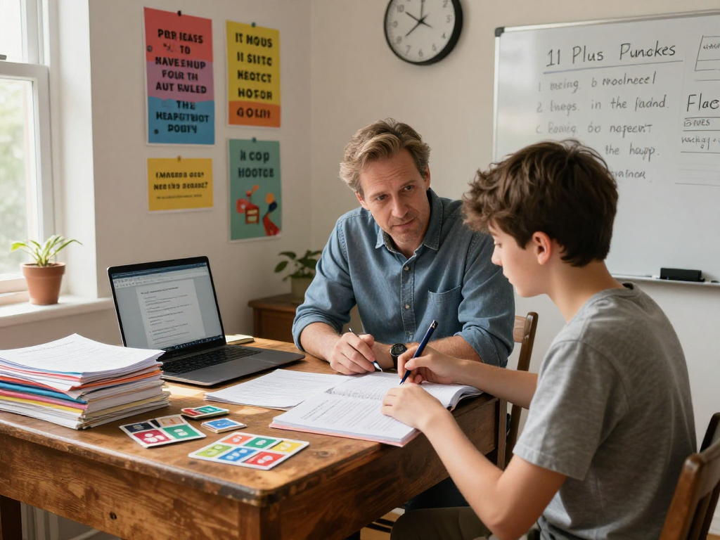Engaging tutoring session for 11 plus exam tutors near me in a cozy study.