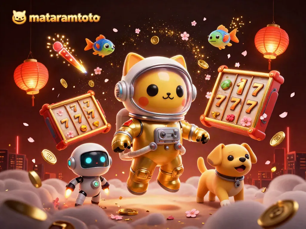 Experience the excitement of winning with Mataramtoto, featuring vibrant casino elements and characters.