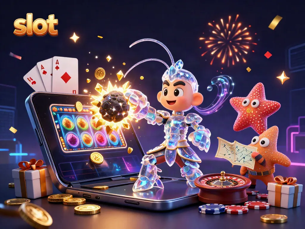 Experience thrilling slot action with a galactic mantis shrimp and starfish amid golden coins.