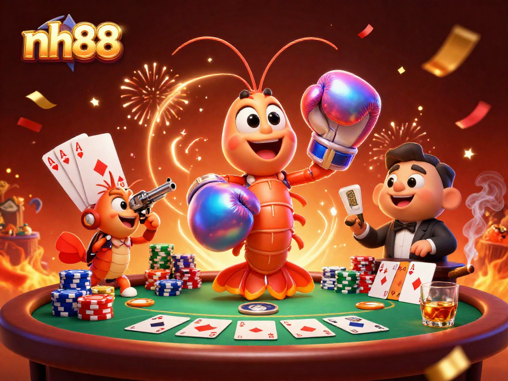 Experience the thrill of winnings with nh88's luminous casino scene featuring animated characters and poker excitement.